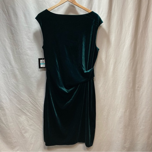 TOMMY HILFINGER VELVET GREEN PARTY DRESS RUCHING ZIP UP DRAPED NECK NWT SIZE 16 - Picture 9 of 15